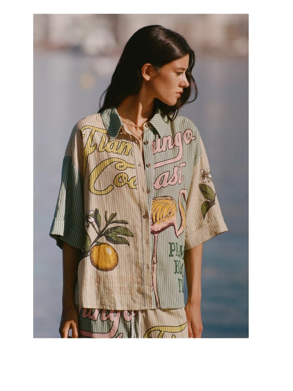 Celadine Flamingo Coast Short-Sleeve Linen Blend Buttondown Shirt Size Small NWT - Picture 11 of 12